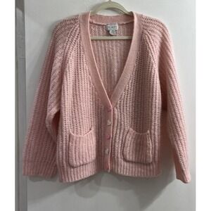 Vintage DB Sport Womens‎ M Pink Sweater Cardigan Heart Buttons Pockets Open Knit